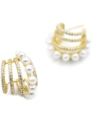 Royaleks Incili Taşlı Küpe - Altın