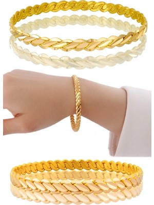 Munico 5'li Gösteriş Amaçlı  Farkedilmez Gerçekçi Adana Burma Bilezik Gold Şık Altın Kaplama Şık