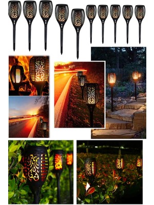 Munico Alev Detay 10 Adet Bahçe Lambası Teras Elektriksiz Şarj Olan Tüm Gece Yanan Güneş Eneji Bahçe Lamba