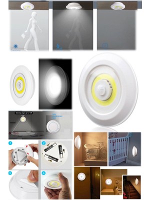 Munico Pilli Sensörlü Yuvarlak Spot Lambası Kolidor Ev Mutafk Raflık Gardrop Sensör Spot Lamba Yapışkanlı