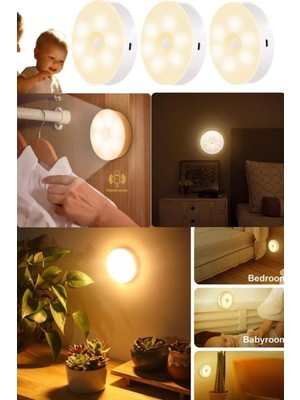 Munico 3 Adet Mıknatıslı Yapışkanlı Sensörlü Raf Merdiven Kolidor Şarjlı Sensörlü Spot Lamba Mutfak Lamba