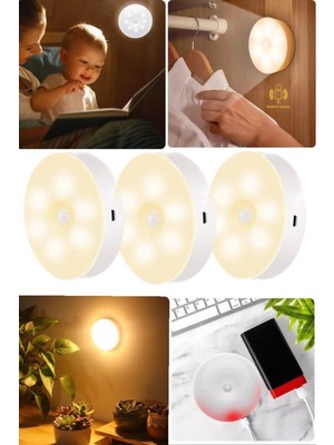 Munico 3 Adet Manyetik Spot Lambası Gün Işığı Ev Kamp Yapışkanlı Sensörlü Dolap Kolidor Şarjlı Spot Lambası