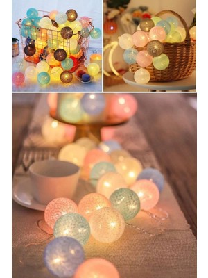 Munico 10'lu Karışık Renkli Kumaş Pamuk Lamba Top Ip Peri LED Işık Dekor Romantik Ligthing Ampul Eğlenceli