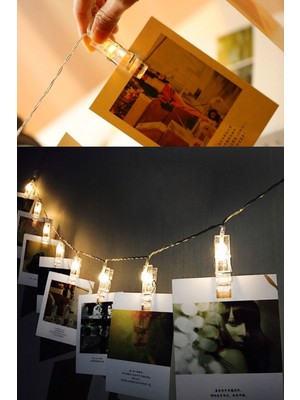 Munico 20'lu LED Işıklı Fotoğraf Mandalları Instax Kağıt Pratik Sevgili Hediyesi Işıklı Tatlı Mandal Ledli