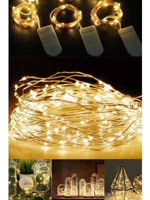 Munico Gün Işığı Peri LED Döşenebilir Şeffaf Kablolu Pilli Yatak Odası Çocuk Odası Sarı 5 Metre Dekortif