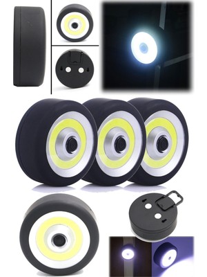 Munico 3 Adet Siyah Tekerlek Görünümlü Siyah Spot Lamba Basmalı Pilli Kamp Araba Gardrop Çekmece Mıknatıslı