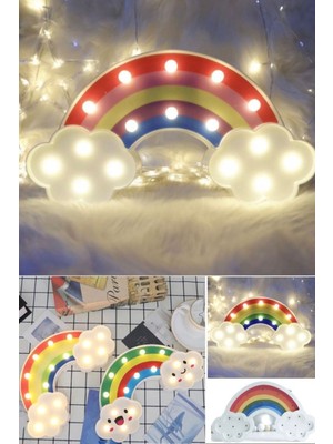 Munico Tatlı Dekoratif Gece Lambası Gece Oda Aydınlatma Hediyelik Raf Komidin Dekoru LED Bulut Gökkuşağı
