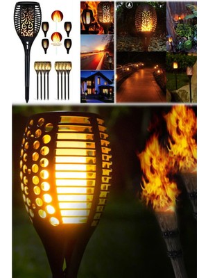 Munico 2 Adet Alev Detaylı Güneş Enerjili Bahçe Lambası Elektriksiz Şarj Olan Tüm Gece Yanan
