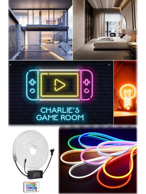 Munico 16 Renkli Çok Fonksiyonlu 5 Metre Neon Boru LED Sembol Emoji Yazı Yazılabilir Pano Esnek Şerit Bant
