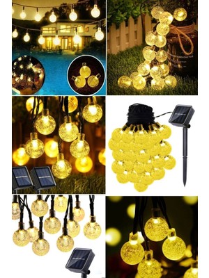 Munico 30 Ledli Güneş Ipliği Işıkları Açık Villa LED Kristal Küre Işıklar Su Geçirmez 6 Metre Güneş Paneli