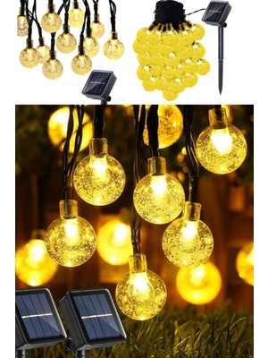 Munico 50 Ledli Güneş Ipliği Işıkları Açık Villa LED Kristal Küre Işıklar Su Geçirmez 9 Metre Güneş Paneli