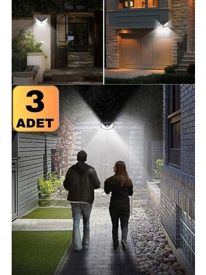 Munico 3 Adet Hareket Sensörlü Lamba Kolay Montaj 114 Ledli Apartman Villa Bahçe Solar Aydınlatma Lambası