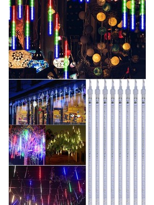 Munico 2.8 Metre 10'lu Rengarenk Ağaç Asmalı Aydınlatma Bahçe Dekoratif Şık Çubuk Ledler Meteor Yağmuru Rgb