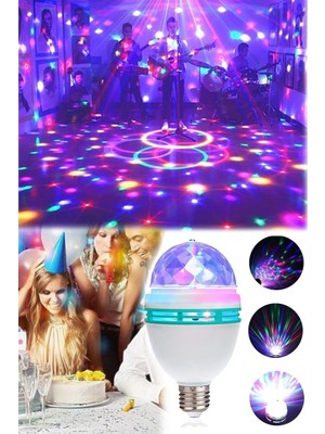 Munico Sihirli Renkli Döner Başlıklı LED Kristal Ampul Lamba Ev Parti Dj Eğlence Disco Duy Girişli