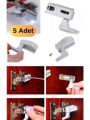 Munico 5 Adet Gardrop Mutfak Raflar Dolaplar Için Iç Menteşeli LED Dopal Aydınlatıcı Yatak Odası Aydınlatma