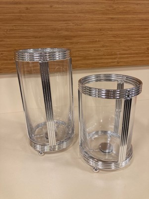 Mumluk 2,li Pirinç Gümüş Cam Şeffaf Yükseklik 22 ve 17 cm Çapı 11 cm