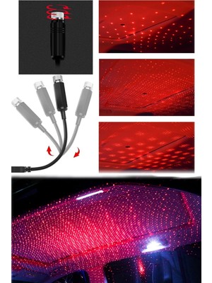 Munico Araba Tavan Galaxy Kırmızı Aydınlatma USB Araba Içi Rolls Aydınlatma Modifiye LED Lamba Efekt Lazer