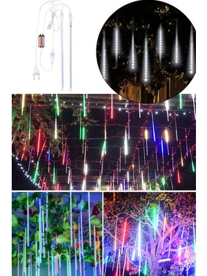 Munico Rengarenk 280 cm Meteor Yağmuru Yağmur Tüpleri Noel Düğün Bahçesi Dekorasyonu Için Rgb Işık 10'lu