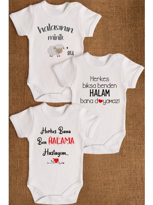 Overoz Hala Yazılı 3'lü Beyaz Bebek Body Set Üçlü Zıbın 5135H-5137-5165