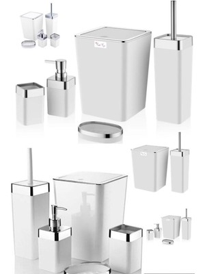 Munico Restorant Ev Hediyelik Çeyizlik Beyaz Şık Tasarım 5'li Metalize Kaplamalı Lüx Banyo Seti Kaliteli #3