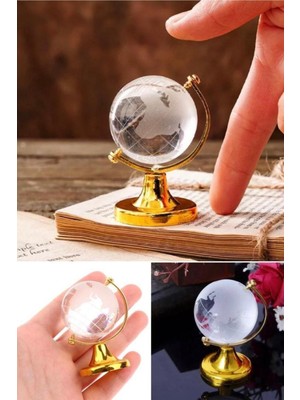 Munico Dev Jumbo Gold Kristal Cam Dünya Küre Büyük Boy Yuvarlak Harita Şeffaf Hediyelik Masaüstü Dekor