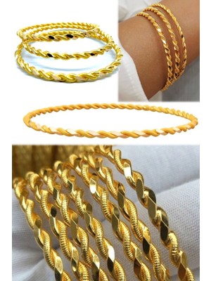 Munico 3 Adet Ince Burma Bilezik Twister 22 Ayar Altın Kaplama Demo Gerçekçi Şık Tasarım Günlük Kullanım