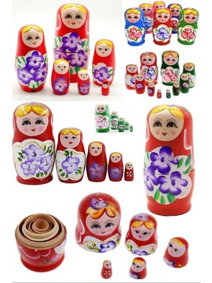 Munico El Yuvalama Rus Ahşap Babushka 5 Adet Boyalı Bebek Yuvalama Babushka Bebekleme Set  Için Ideal Seçim