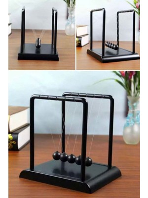 Munico Black Newtons Beşik Orta Boy Denge Topları Siyah Stand Gadget Sallanan 5 Sarkaç ile Dekorasyon Şık