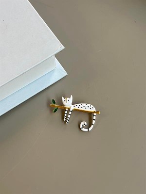 Royaleks Kedi Broş - Beyaz