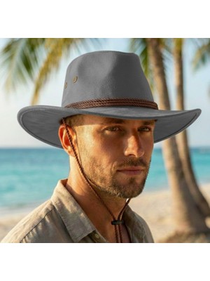 Reva Premium Süet Dokulu Fedora Şapka - Çene Ipli Plaj ve Doğa Konseptli Safari Şapkası