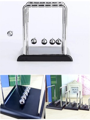 Munico Gümüş Newtons Beşik Küçük Boy Denge Topları Siyah Stand Gadget Sallanan 5 Sarkaç ile Dekorasyon Şık