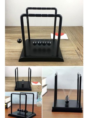 Munico Black Ev Ofis Dekorasyonu Orta Boy Newton Masa Masa Süsü Metal Sarkaç Topu Fizik Sarkaç Çelik Denge