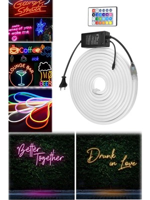 Munico 5 Metre Esnek Çok Fonksiyonlu Kumandalı Yazı Yazılabilir Şık Ev Tatlı Neon LED Parti Oda Eğlenceli