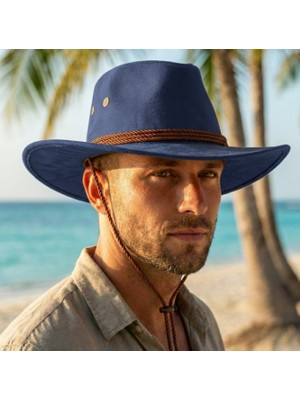 Reva Premium Süet Dokulu Fedora Şapka - Çene Ipli Plaj ve Doğa Konseptli Safari Şapkası