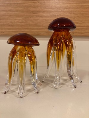 Plus Home Dekoratif 2,li Üfleme Cam Ahtapot Model Obje Renk Bal Şeffaf Yükseklik 17 ve 12 cm