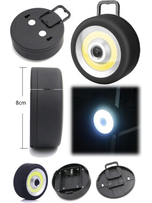 Munico Siyah Tekerlek Görünümlü Siyah Spot Lamba Basmalı Pilli Kamp Araba Bagaj Gardrop Çekmece Mıknatıslı