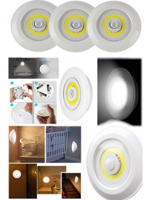 Munico 3 Adet Yapışkanlı Sensörlü Spot Lamba Bebek Odaları Kolidor Gece Lambası Gardrop Beyaz Güçlü Lamba