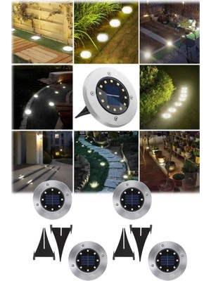 Munico Kendiliğinden Solar Enerjili 12 Adet LED Bahçe Zemin Lambası Zemine Gömülü Işık Gün Işığı Aydınlatma