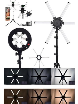 Munico Canlı Yayın Için 6 Kollu Telefon Tutuculu LED Halka Işık Kamera Aydınlatma Ring Light