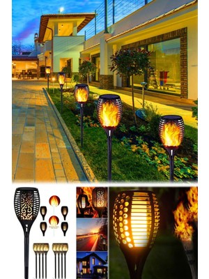 Munico 1 Adet Alev Detaylı Güneş Enerjili Bahçe Lambası Elektriksiz Şarj Olan Tüm Gece Yanan