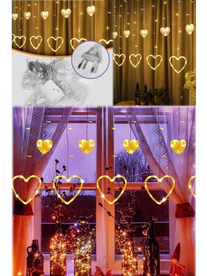 Munico 2,5 Metre Peri LED Asılabilir Fişli Perdelik LED Kalp Sembollü Dekoratif Animasyonlu Peri LED Seti