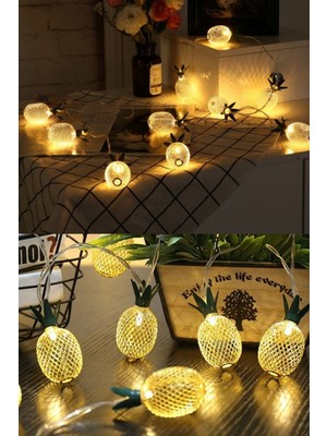 Munico Dekoratif 10'lu 3D Ananas Boyutlu LED Aydınlatma Ev Restorant Dekor Ampül Söz Nişan Bahçe Oda Lamba