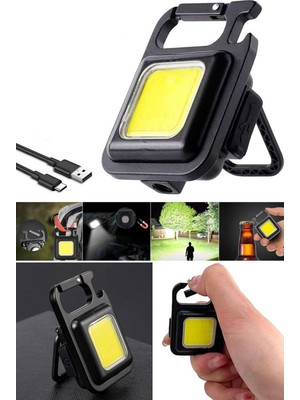 Munico Mini El Feneri Şarj Edilebilir Parlama Cob Anahtarlık Işık USB Şarj Acil Durum Lambası LED Çalışma