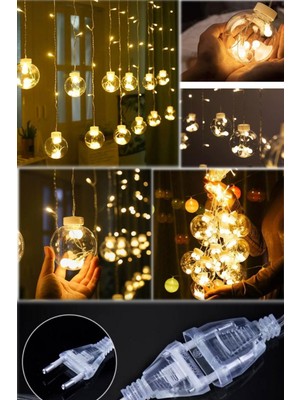 Munico Cafe ve Ev Dekoru Için 12’li Top Sarkıt LED Lamba Perdesi 3 Metre Gün Işığı Şık Tasarım