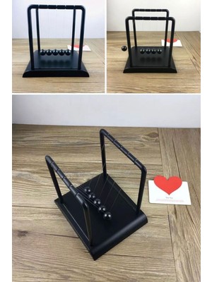 Munico Black Newtons Beşik Büyük Boy Denge Topları Siyah Stand Gadget Sallanan 5 Sarkaç ile Dekorasyon Şık