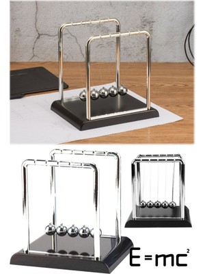 Munico Gümüş Newtons Beşik Büyük Boy Denge Topları Siyah Stand Gadget Sallanan 5 Sarkaç ile Dekorasyon Şık