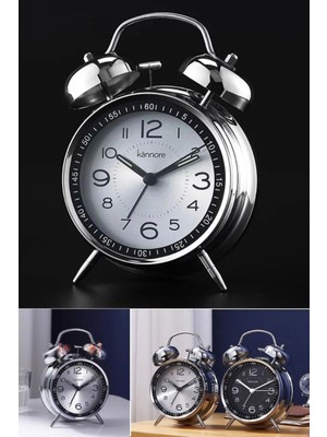 Munico Başucu Retro Metal Çalar Saati Büyük Boy Sessiz Işıklı Zil Sesi Öğrenci Alarm Okul