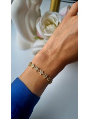 Initium Premium Kalite Paslanmaz Çelik 14K Altın Kaplama Zirkon Taşlı Gold Bileklik