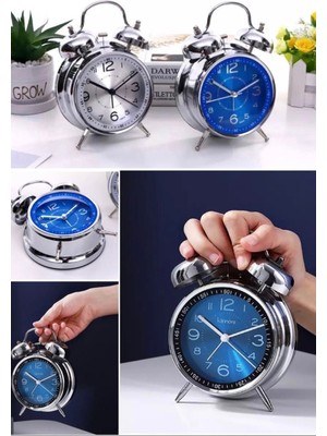 Munico Büyük Boy Retro Metal Çalar Saat Sessiz Işıklı Başucu Alarm Zil Sesi Öğrenci Okul Çalar Saa