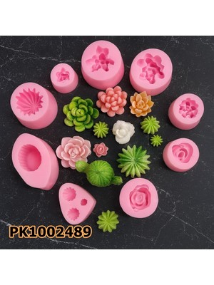 Poyrish PK1002489 - Silikon Kalıp Mum Kalıbı - Sukulent Kaktüs 9'lu Set